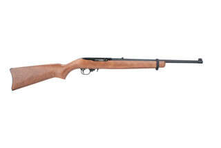 Ruger 1022 rifle features a wood stock